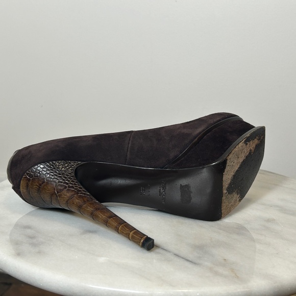 YSL Tribute 105 Suede Ostrich Platform Heels - Picture 7 of 8